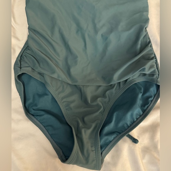 Merona Forest Green on piece bathing suit - Picture 3 of 9